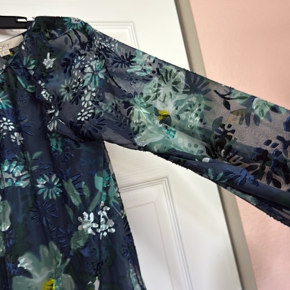 LOFT Sheer Winter Garden Flounce Dress size S - Picture 6 of 12